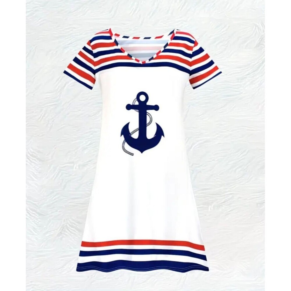 Nautical Anchors Stripe T-Shirt Dress | Navy White